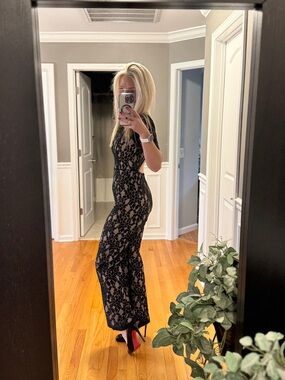 Alexis Janus Black Lace Jumpsuit Open Back Evening Party Outfit Size Small